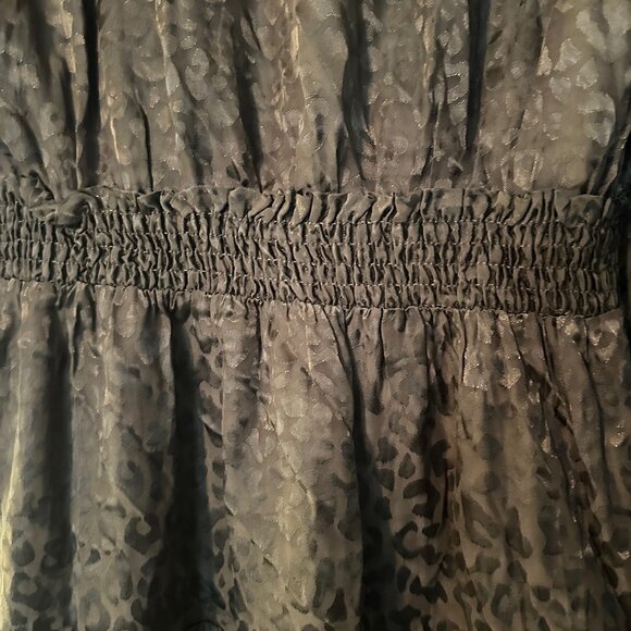 Joy Joy Olive Jacquard Leopard Smocked Waist Mini Dress Size Small NWOT - Picture 4 of 9